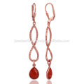 Red Onyx &amp; A beautiful 18K Rose Boucles d&#39;oreilles plaqué or Leverback Design